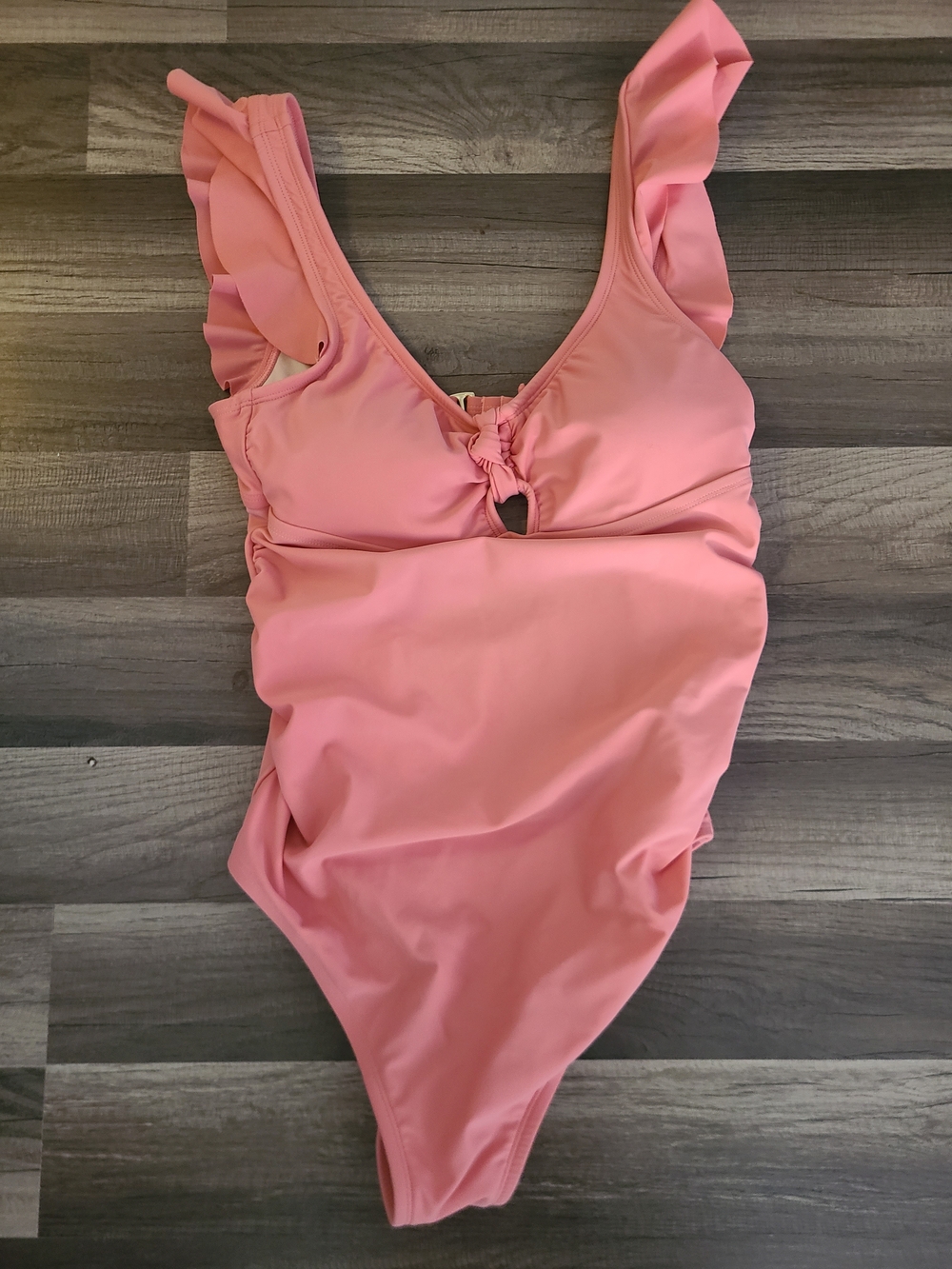 Maternity Pinky Peach Ruffle Strap One-Piece Swimsuit